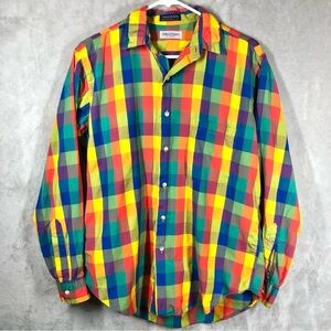 Bullock & Jones Button Down Shirt Mens M Colorful Checked Cotton Eclectic Bright